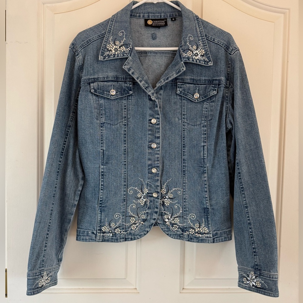 Christine Alexander denim jacket with Swarovski crystal embellishment design. M